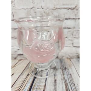 Vintage Raised Rose Glass Vase, Teleflora, Made in France, Pink Frosted Roses